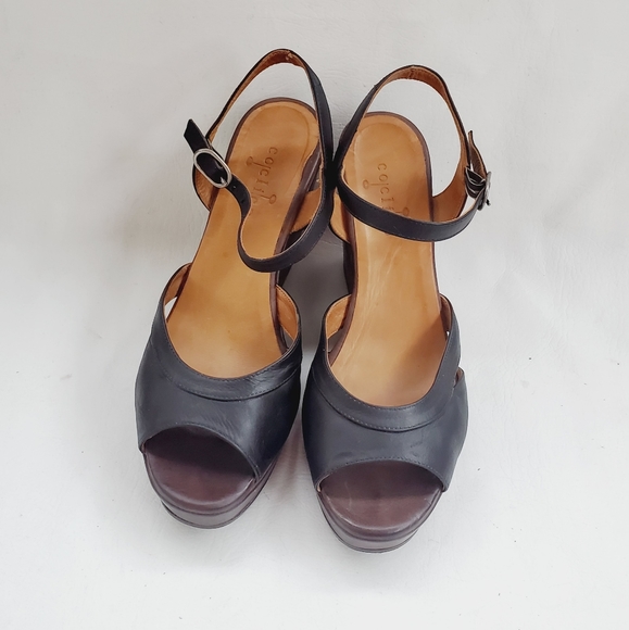 Coclico Peep-Toe Leather Wedge Sandals 7.5 - Picture 2 of 6